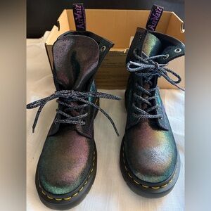 DOC MARTEN’S | Disco Iridescent Midnights Suede Leather Combat Lace Booties